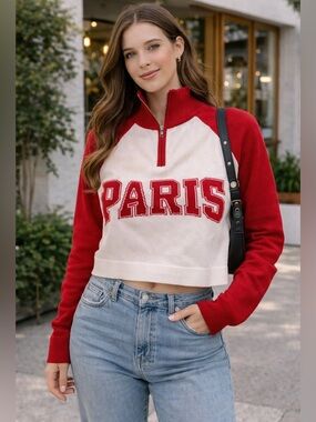 Refuge Red and White Paris Sweatshirt